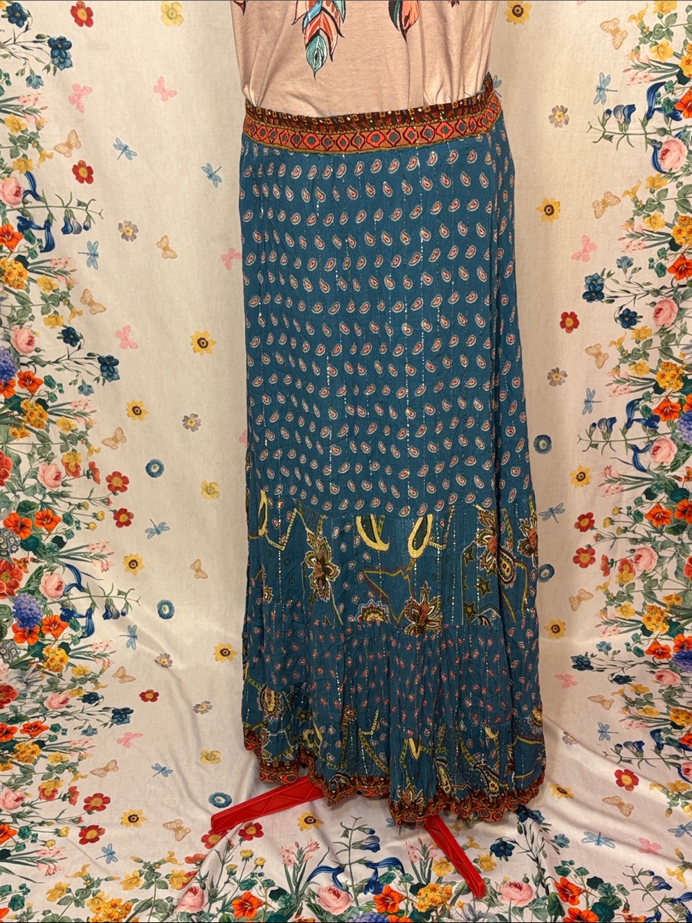 Bohemian Teal Paisley Maxi Skirt - Unbranded